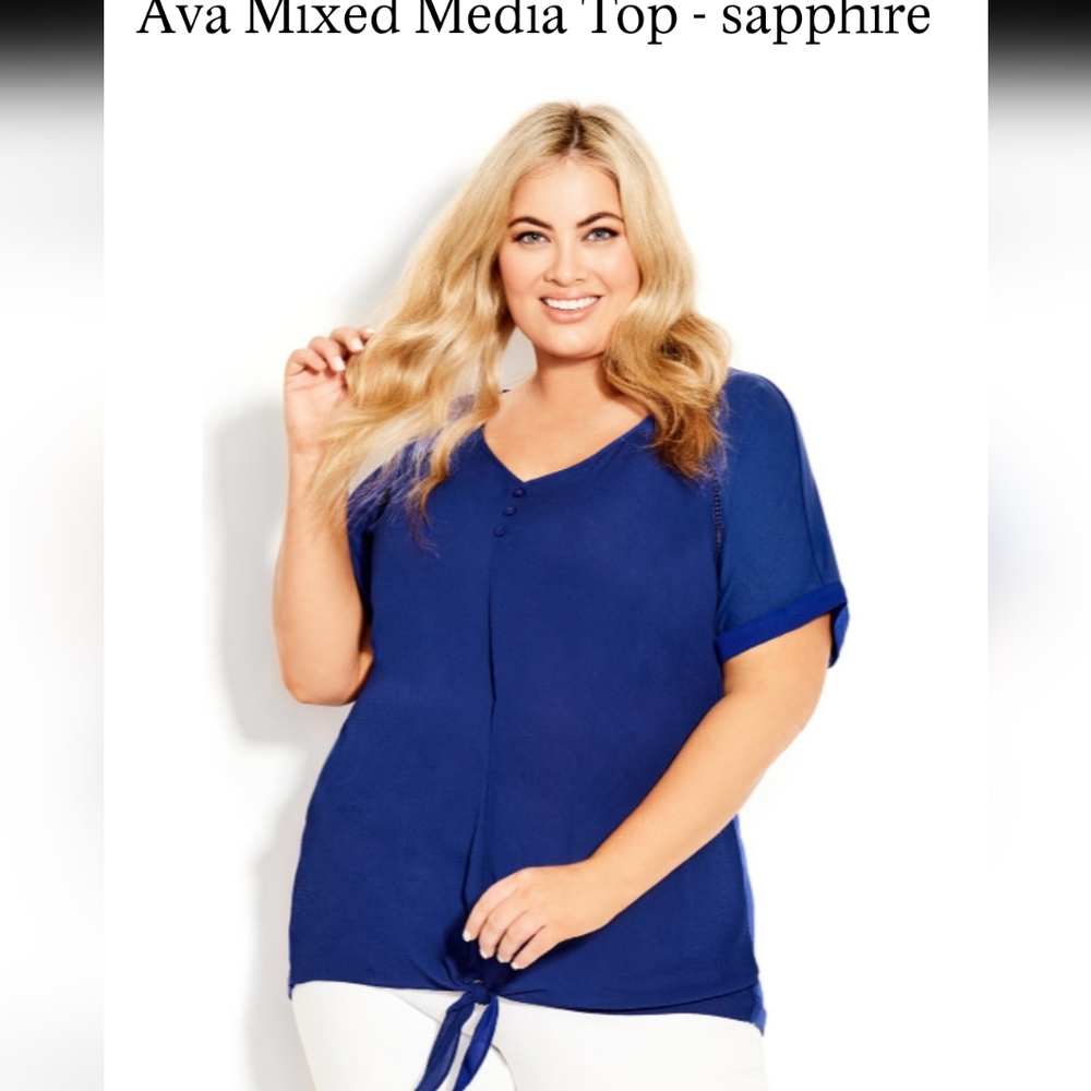 NWT Avenue Ava Media Mixed Top in Blue - Size 18W 🇺🇸